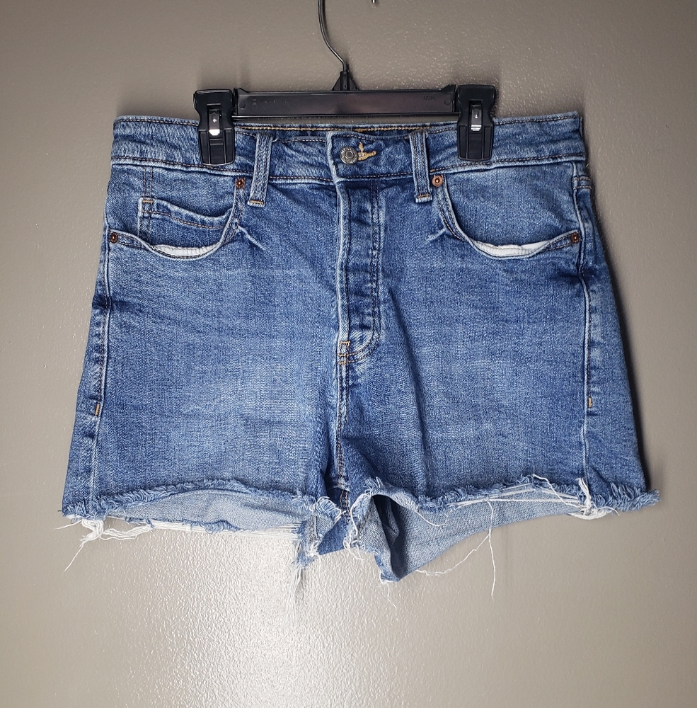Old Navy Hi Rise Sky-Hi A-Line Mary Jo Jean Shorts Size 10 2022 Button Fly - Picture 1 of 10
